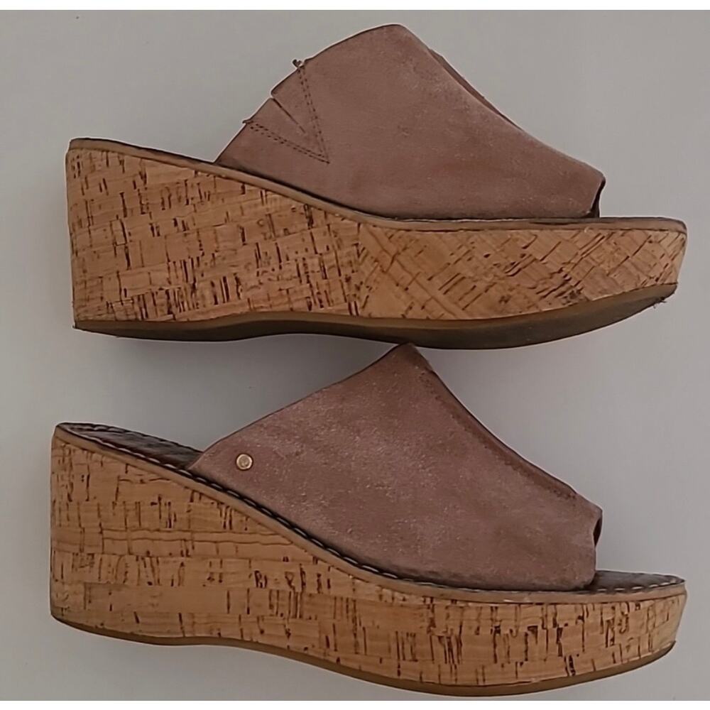 Sam Edelman Ranger Cork Wedge Heel 9.5 | Taupe Suede Platform Slides